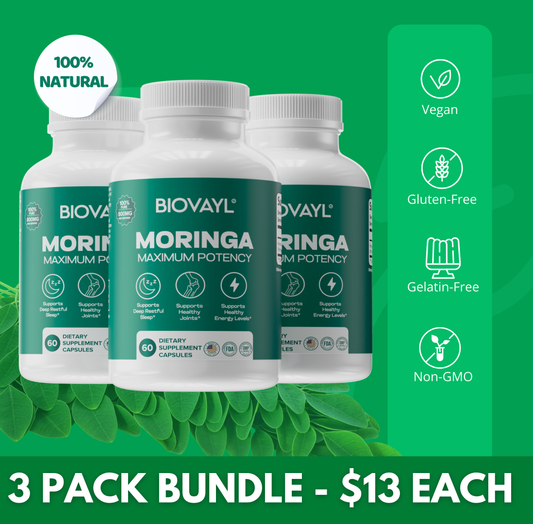 3 x Biovayl Moringa Capsules (800mg) 100% Pure Anti Inflammatory, Supporting Gut and Brain Health Healthcare Supplement